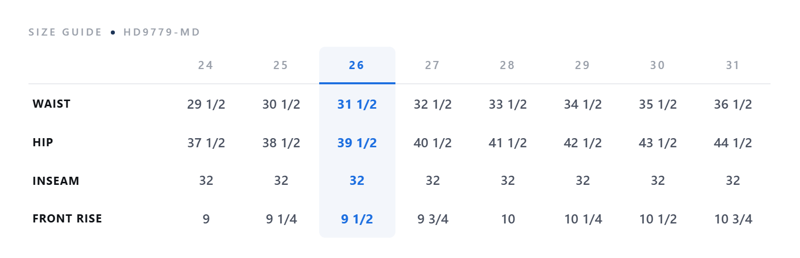 HD9779-MD size chart